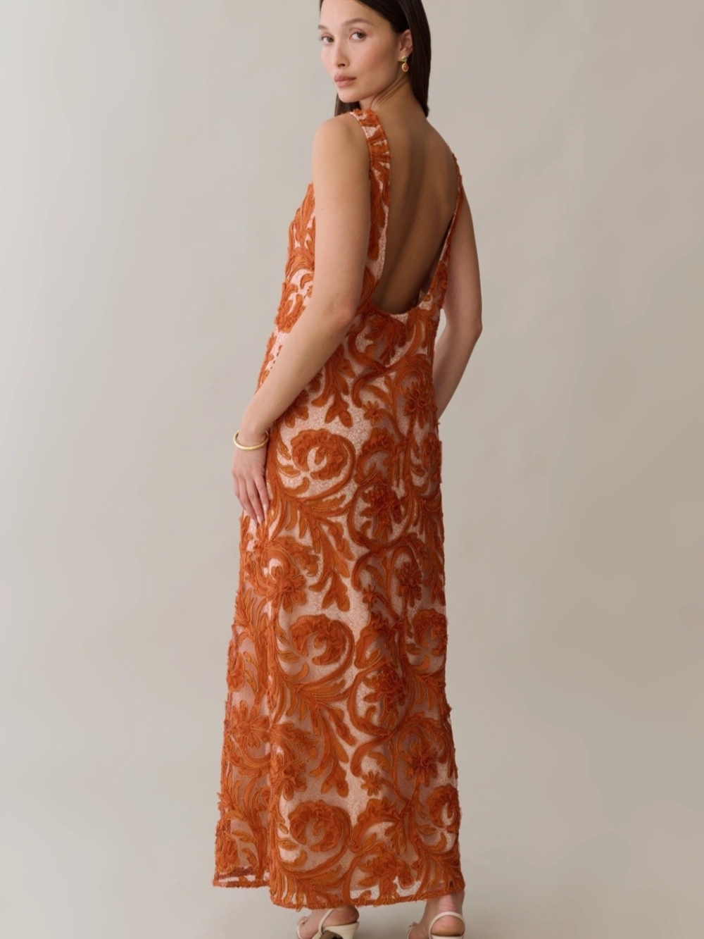 O.P.T. Sleeveless Embroidered Maxi Dress in Orange - Picture 3 of 8